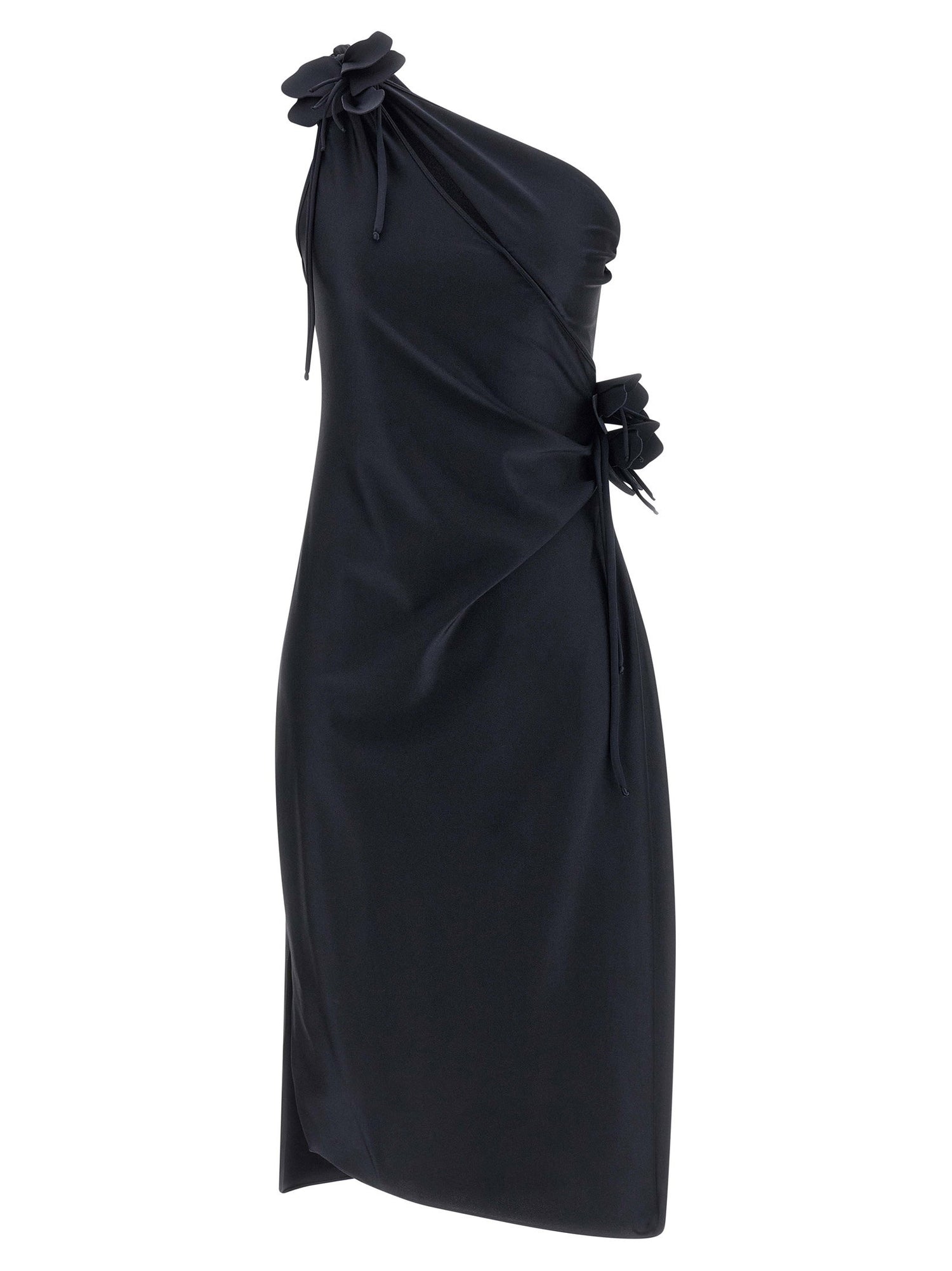 Coperni Asymmetric Mini Flower Dress Black
