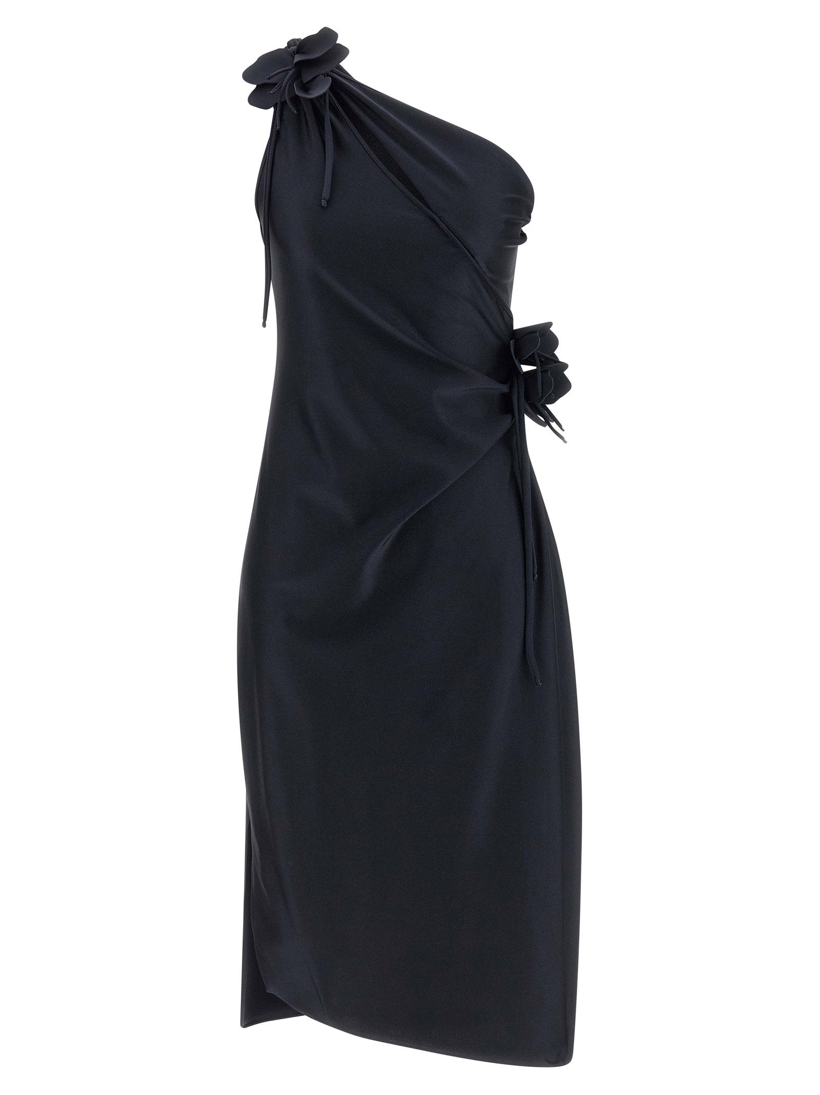 Coperni Asymmetric Mini Flower Dress Black