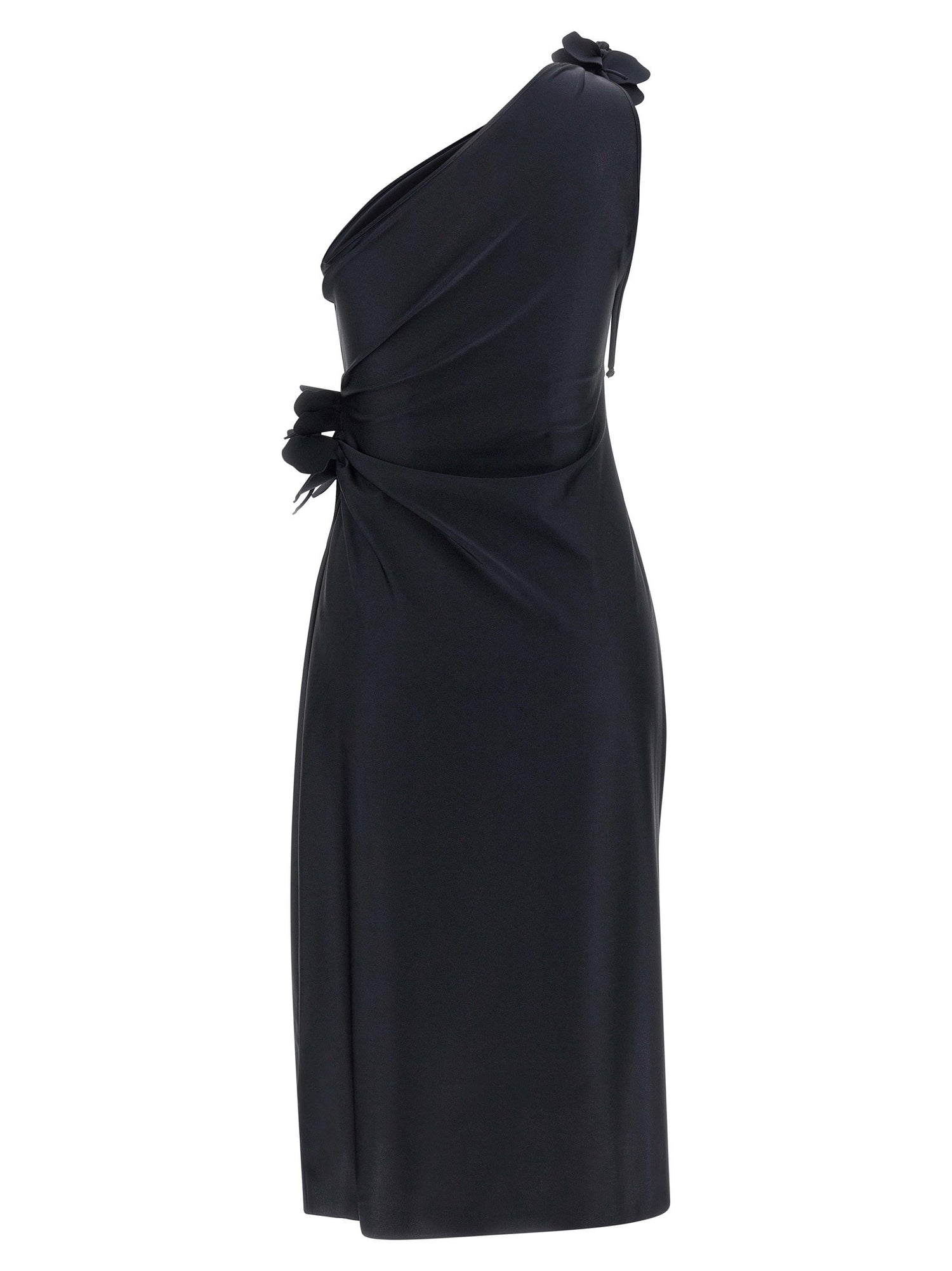 Coperni Asymmetric Mini Flower Dress Black