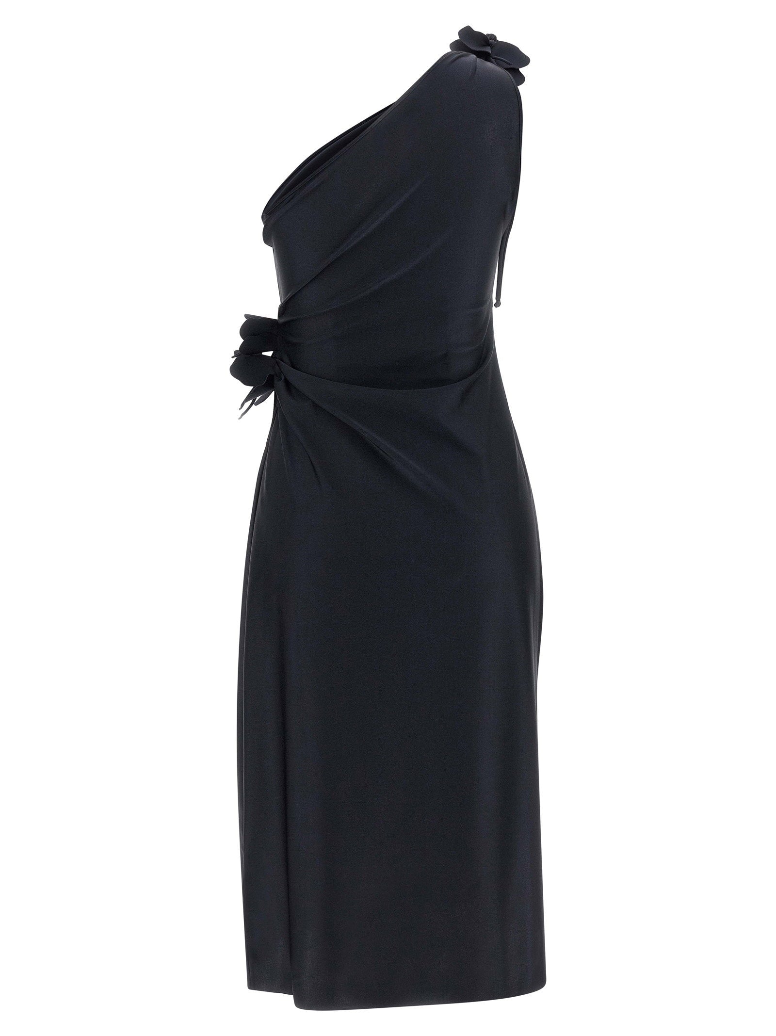Coperni Asymmetric Mini Flower Dress Black