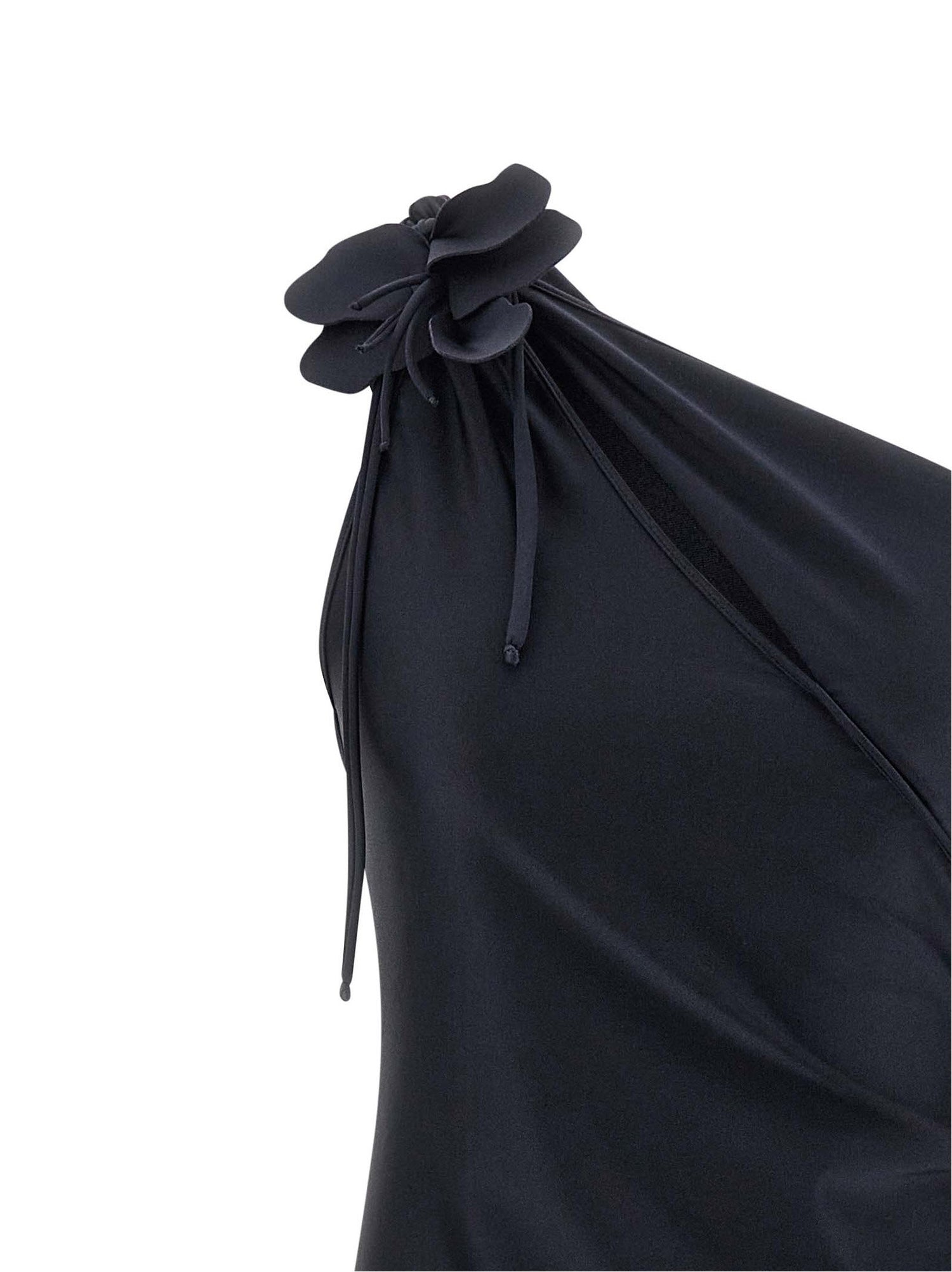 Coperni Asymmetric Mini Flower Dress Black