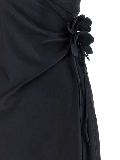 Coperni Asymmetric Mini Flower Dress Black
