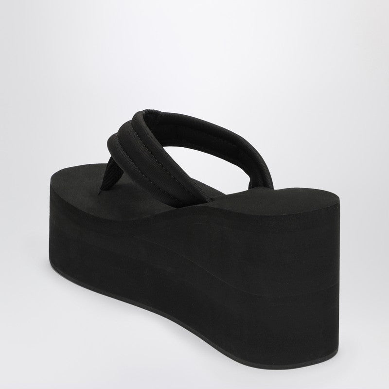 Coperni Black Leather Wedge Logo Thong Sandals Black
