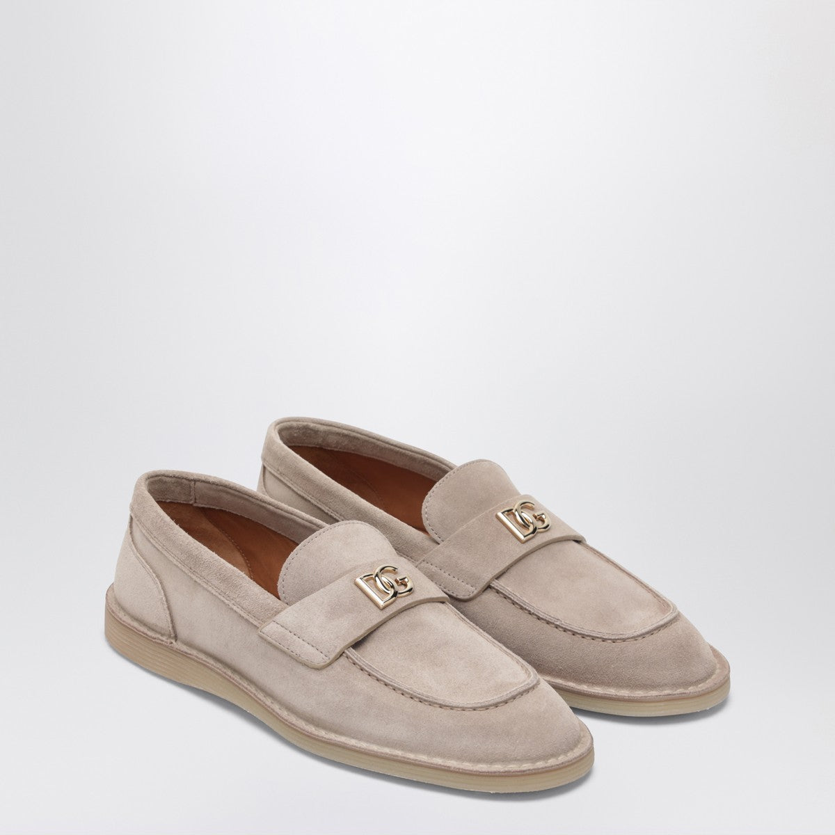Dolce &amp; Gabbana Suede Loafers With DG Logo Beige