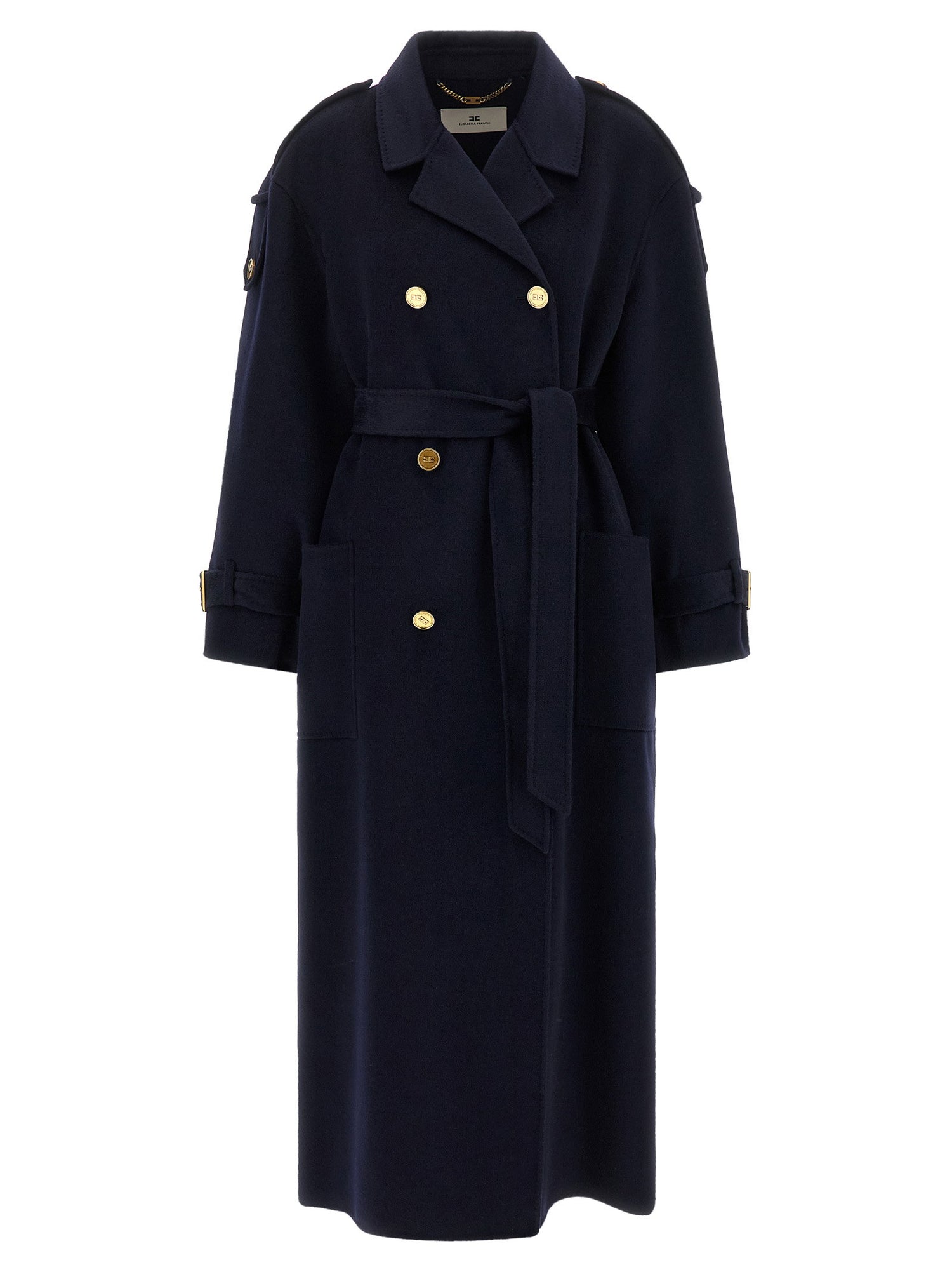 Elisabetta Franchi Double-breasted Belted Coat Blue