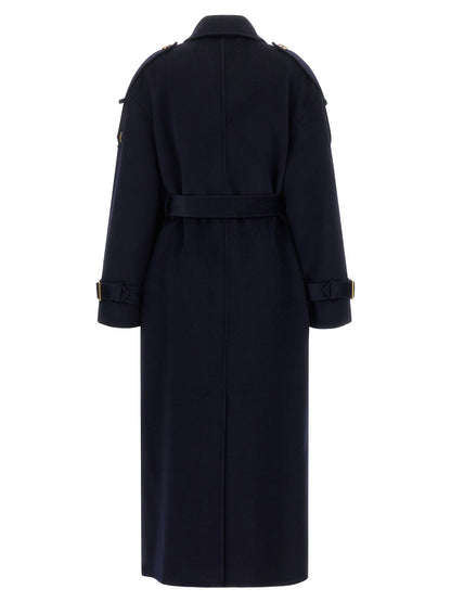 Elisabetta Franchi Double-breasted Belted Coat Blue