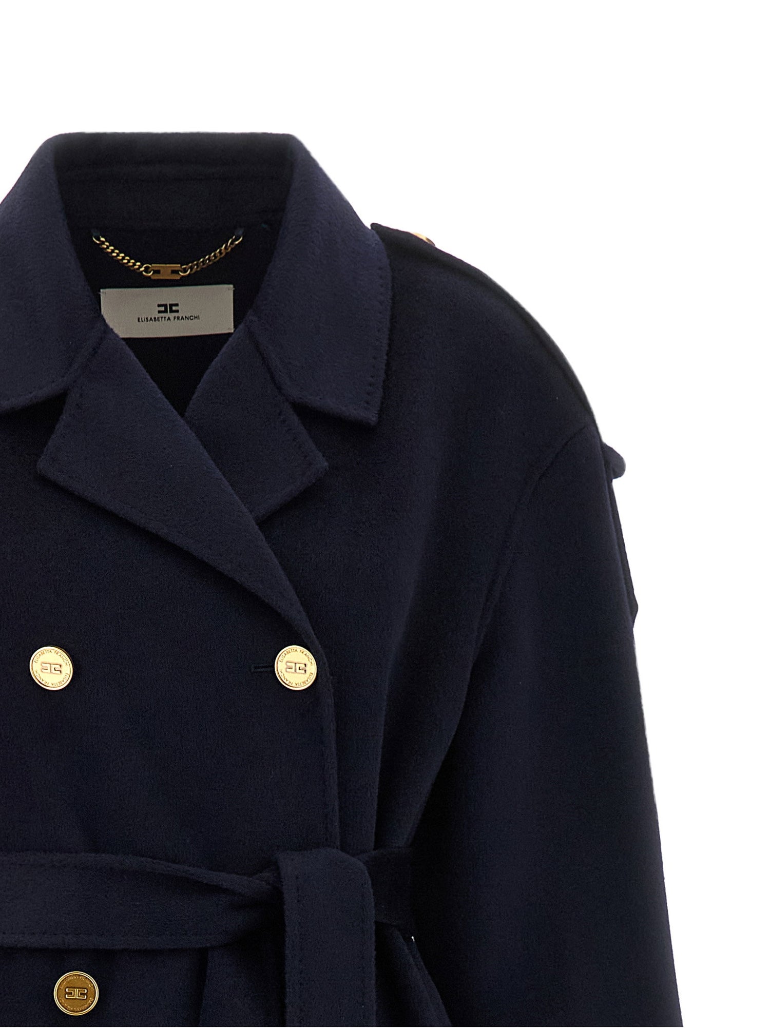 Elisabetta Franchi Double-breasted Belted Coat Blue