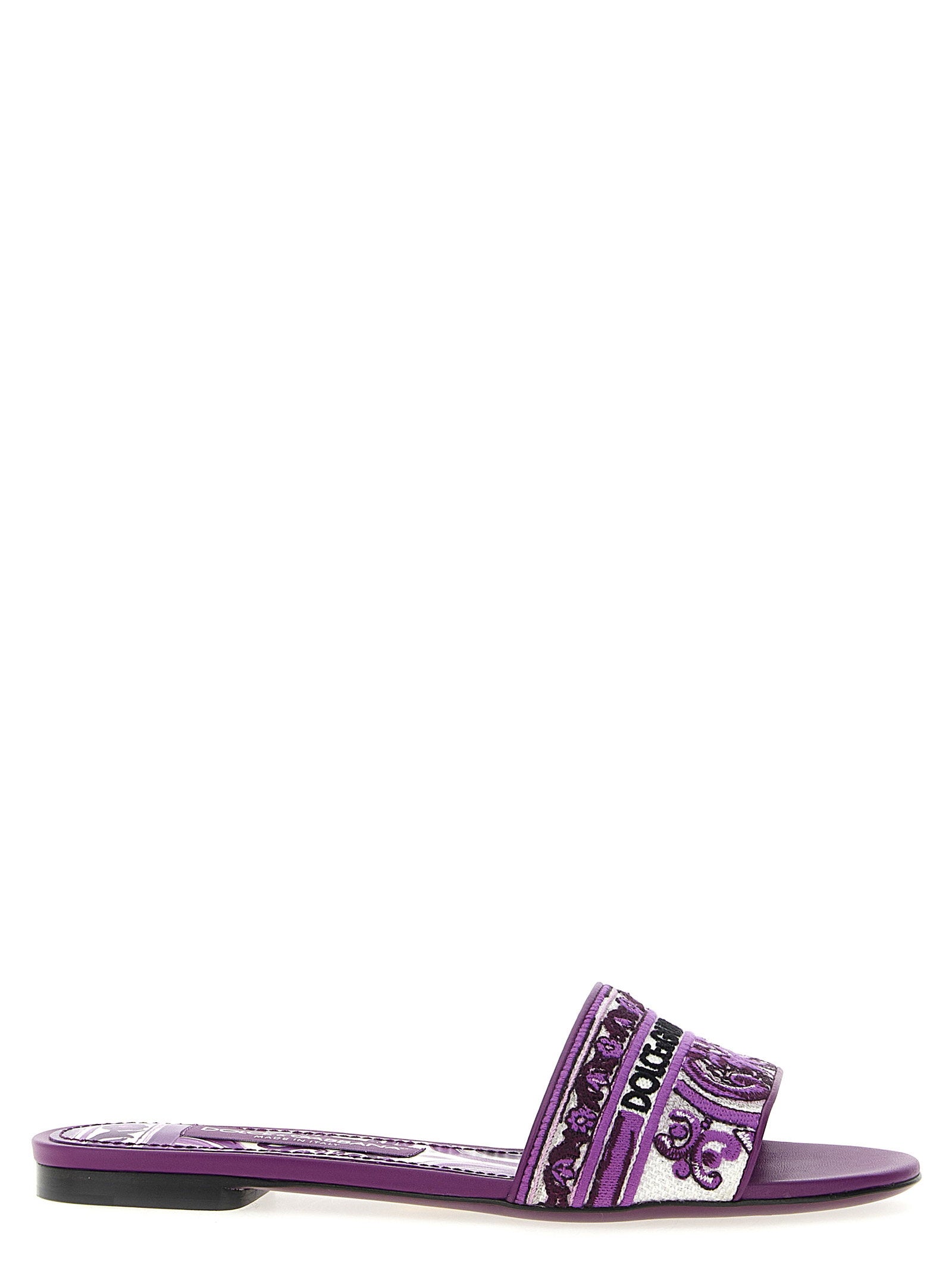 Dolce &amp; Gabbana Maiolica Embroidery Slides Purple