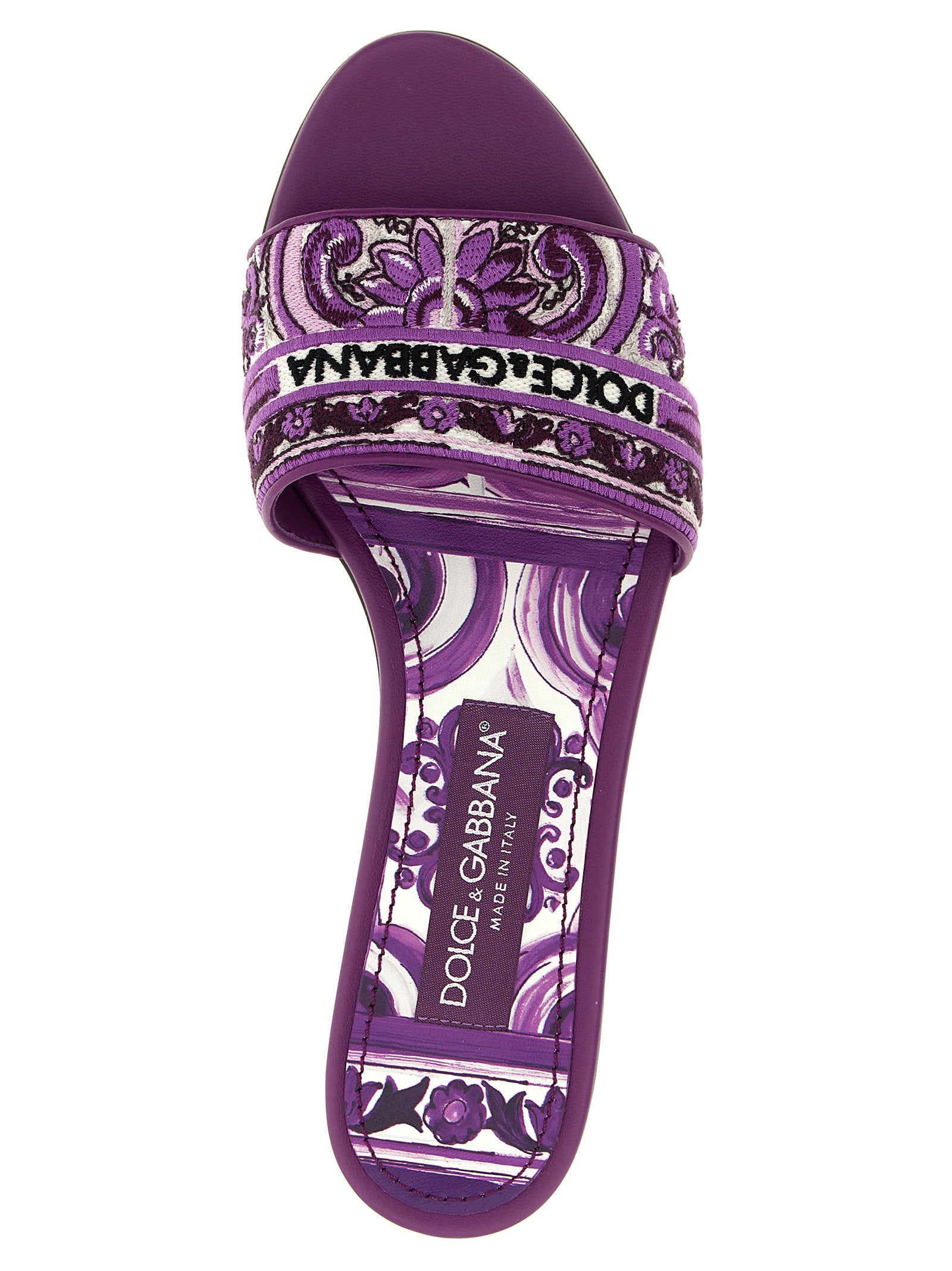 Dolce &amp; Gabbana Maiolica Embroidery Slides Purple