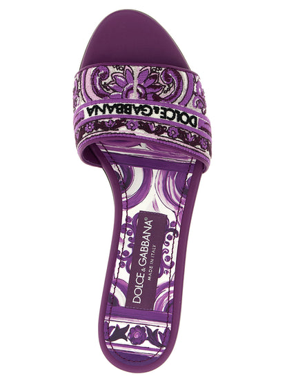 Dolce &amp; Gabbana Maiolica Embroidery Slides Purple