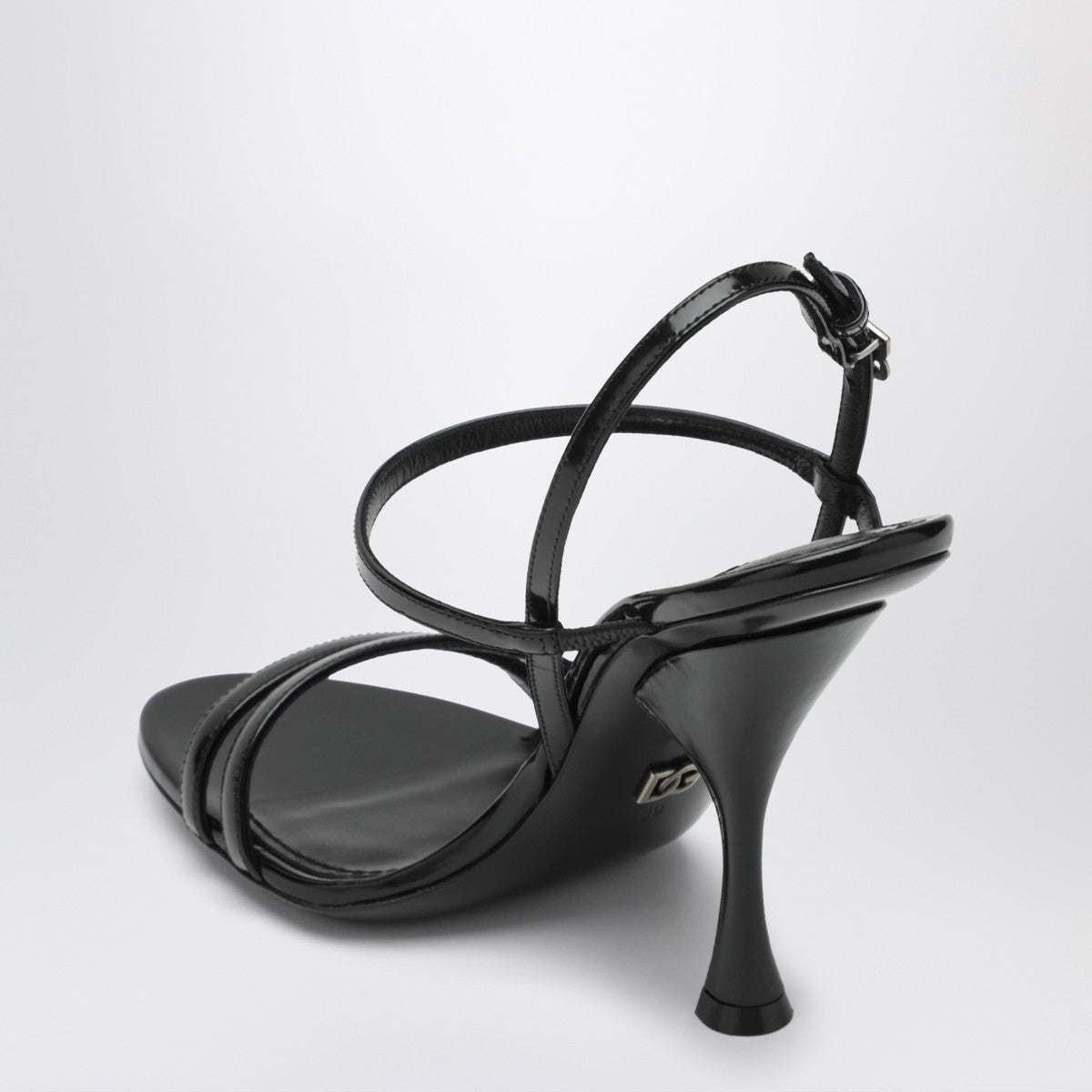 Dolce &amp; Gabbana Black Patent Leather Stiletto Sandals with DG Buckle Black