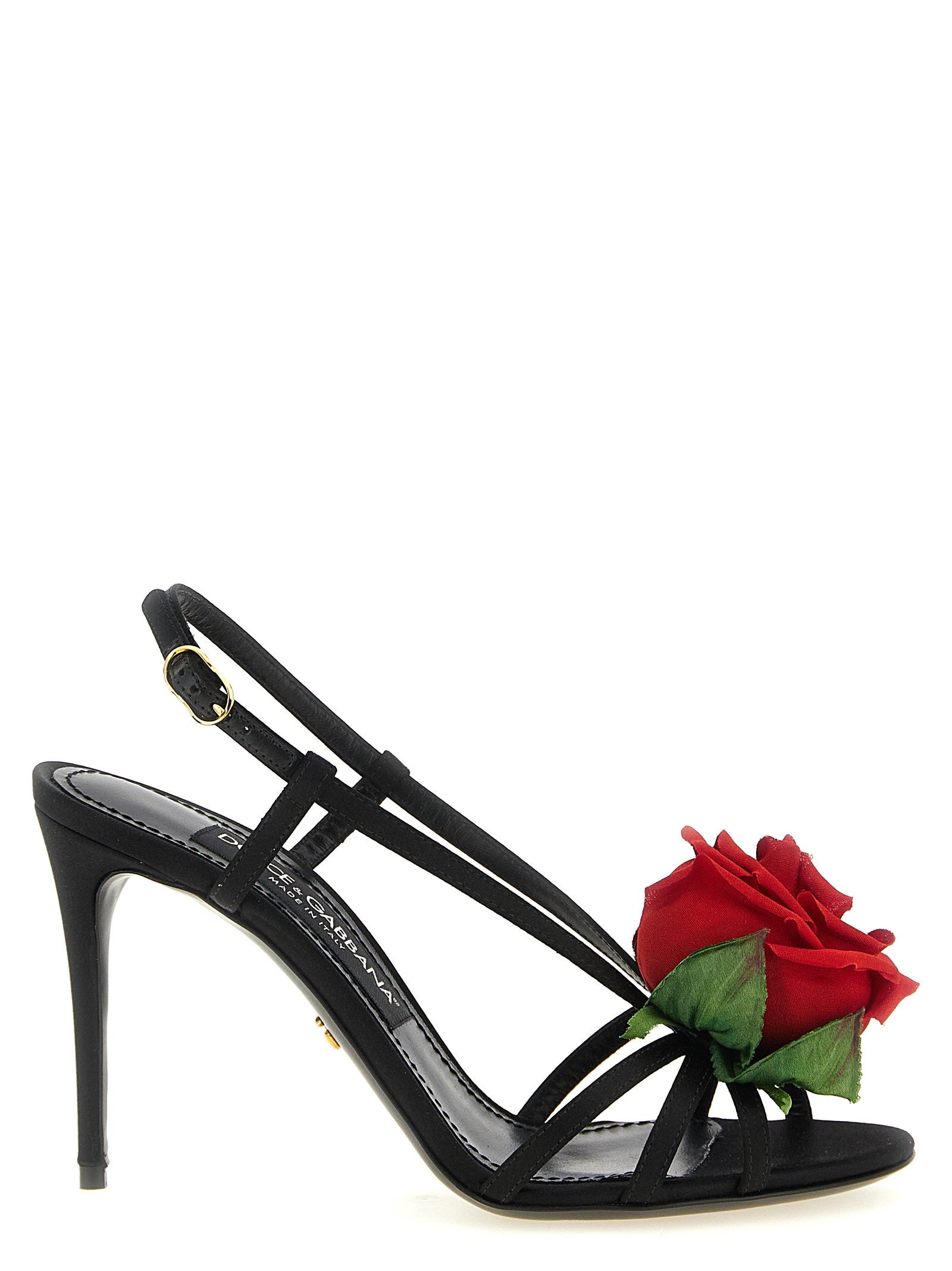 Dolce &amp; Gabbana Satin Sandals With Flower Black  