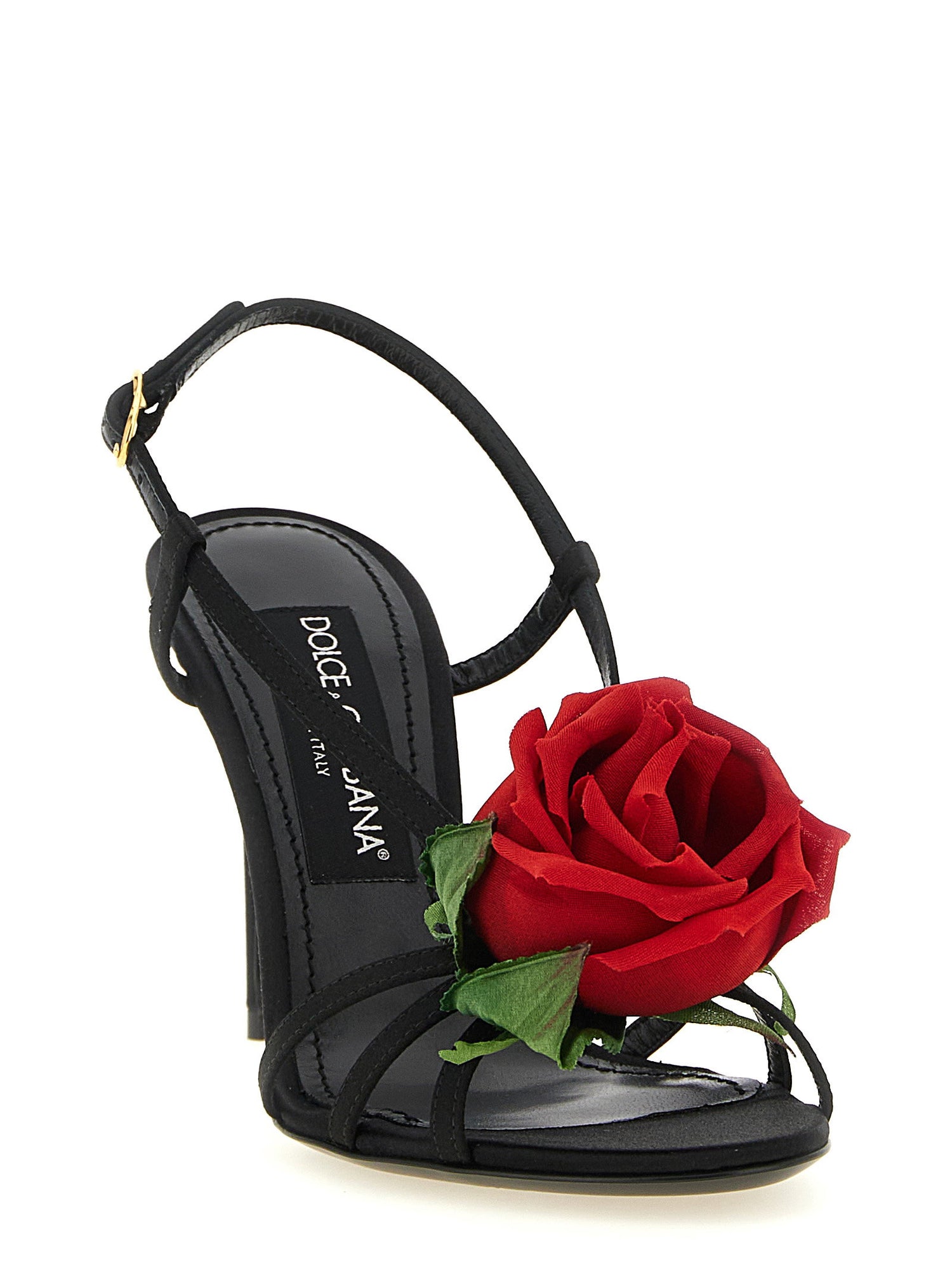 Dolce &amp; Gabbana Satin Sandals With Flower Black  