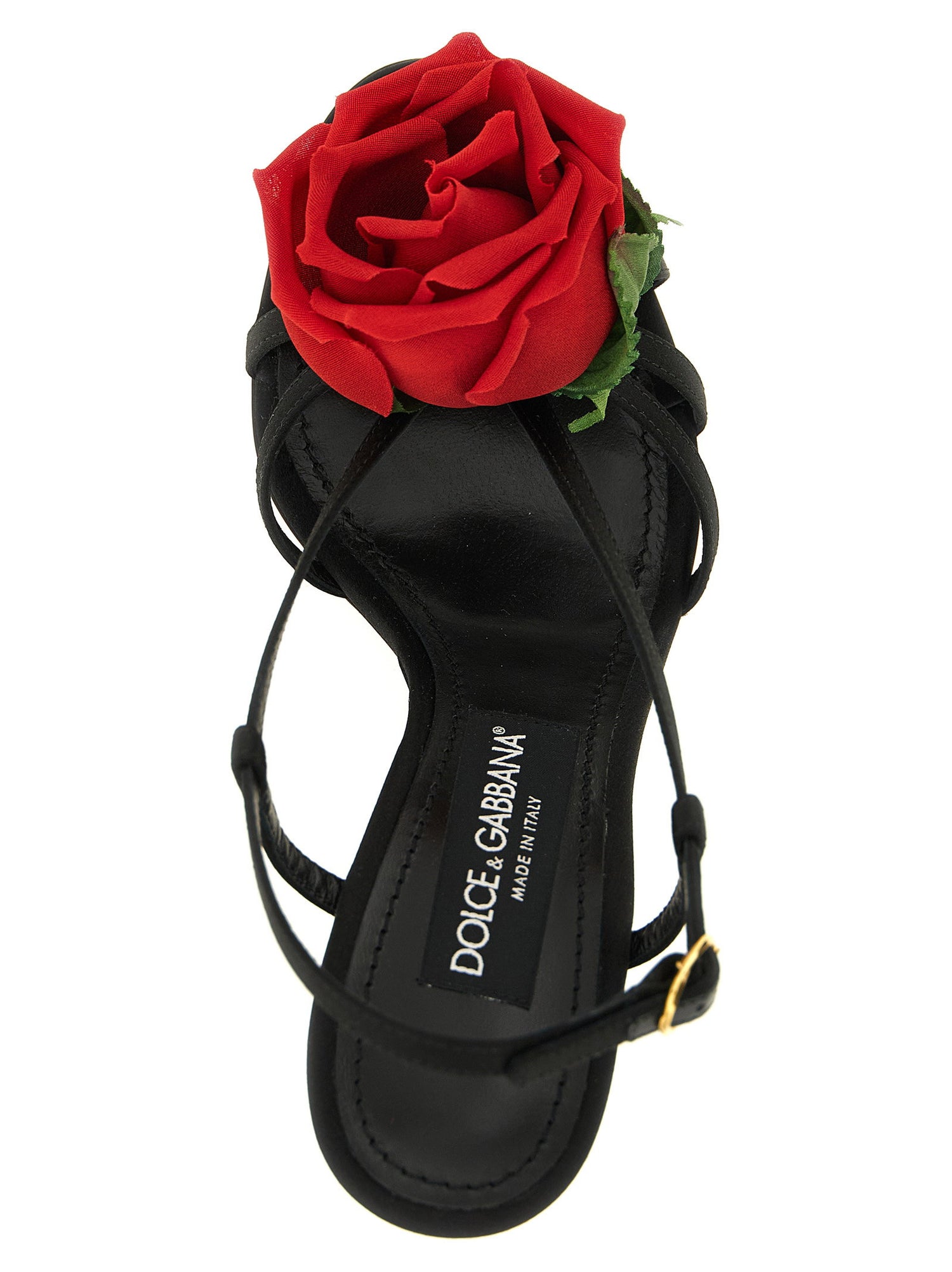 Dolce &amp; Gabbana Satin Sandals With Flower Black  
