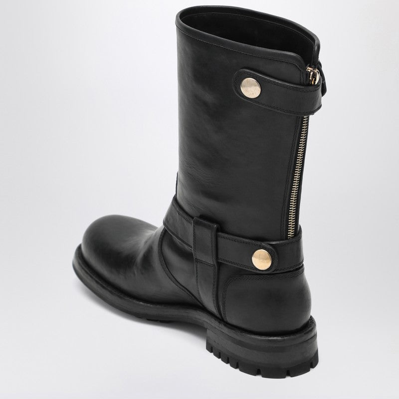 Dolce &amp; Gabbana Black Leather Calf Boots with Buckles Black