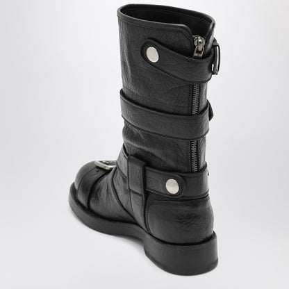 Dolce &amp; Gabbana Black Leather Boots with Buckled Straps Black