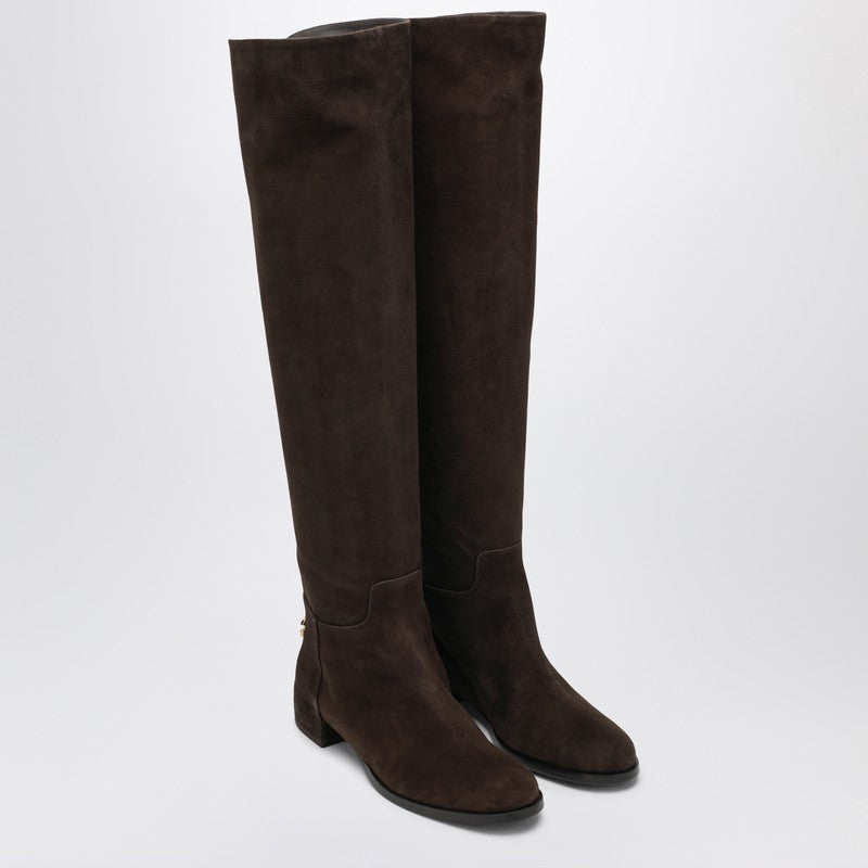 Dolce & Gabbana High Suede Knee Boots in Ebony Brown Brown