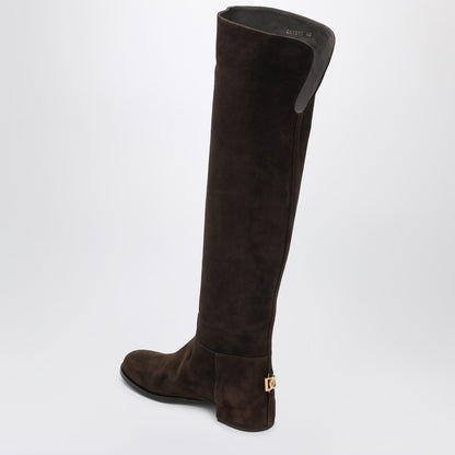 Dolce &amp; Gabbana High Suede Knee Boots in Ebony Brown Brown