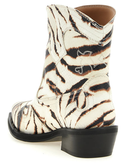Ganni Western Ankle Boots Beige