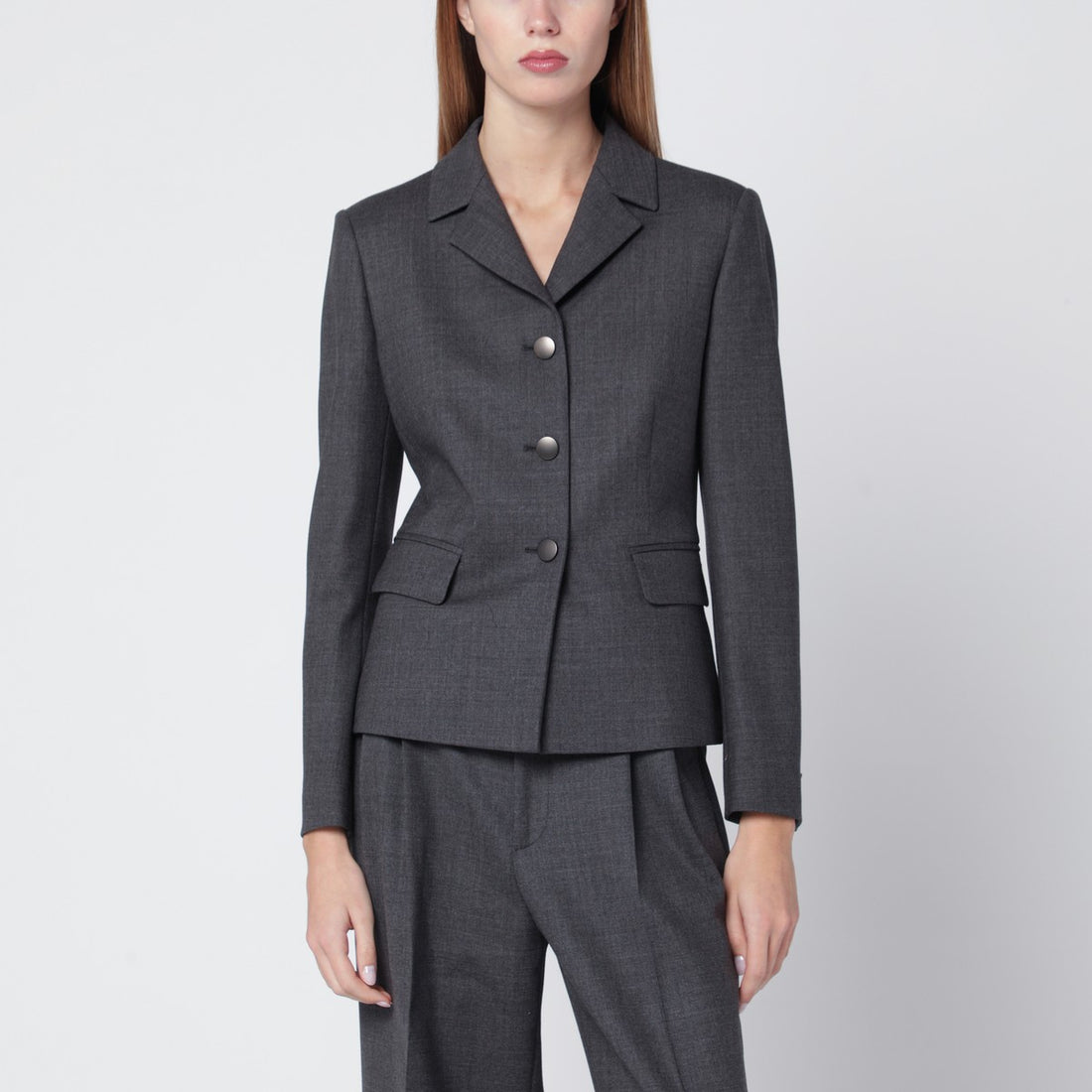Tagliatore Grey Wool-Blend Single-Breasted Blazer Grey
