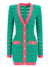 Balmain Two-tone Knit Dress Green