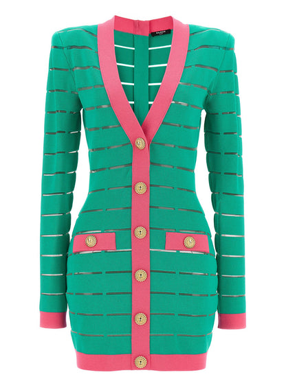 Balmain Two-tone Knit Dress Green
