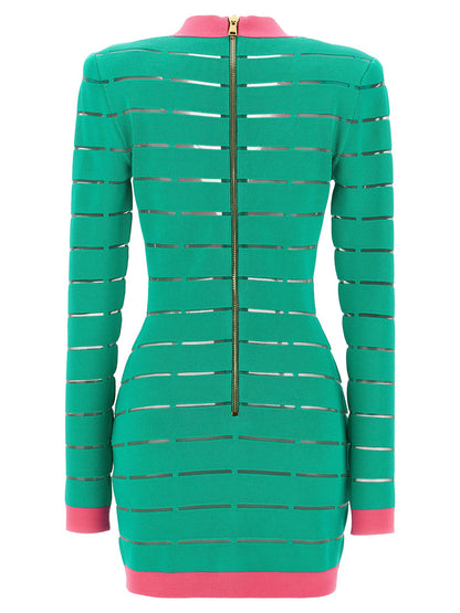 Balmain Two-tone Knit Dress Green
