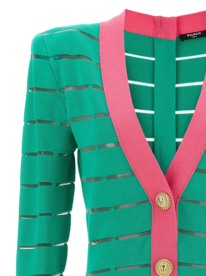 Balmain Two-tone Knit Dress Green