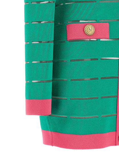 Balmain Two-tone Knit Dress Green