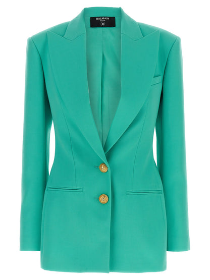 Balmain Logo Button Double-breasted Blazer Light blue