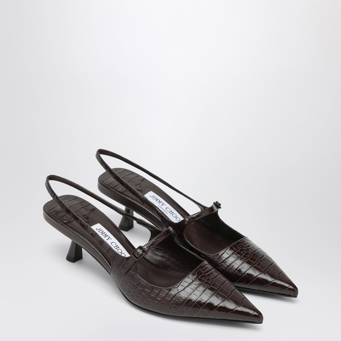 Jimmy Choo Didi 45 Crocodile-Effect Leather Slingback Pumps Beige