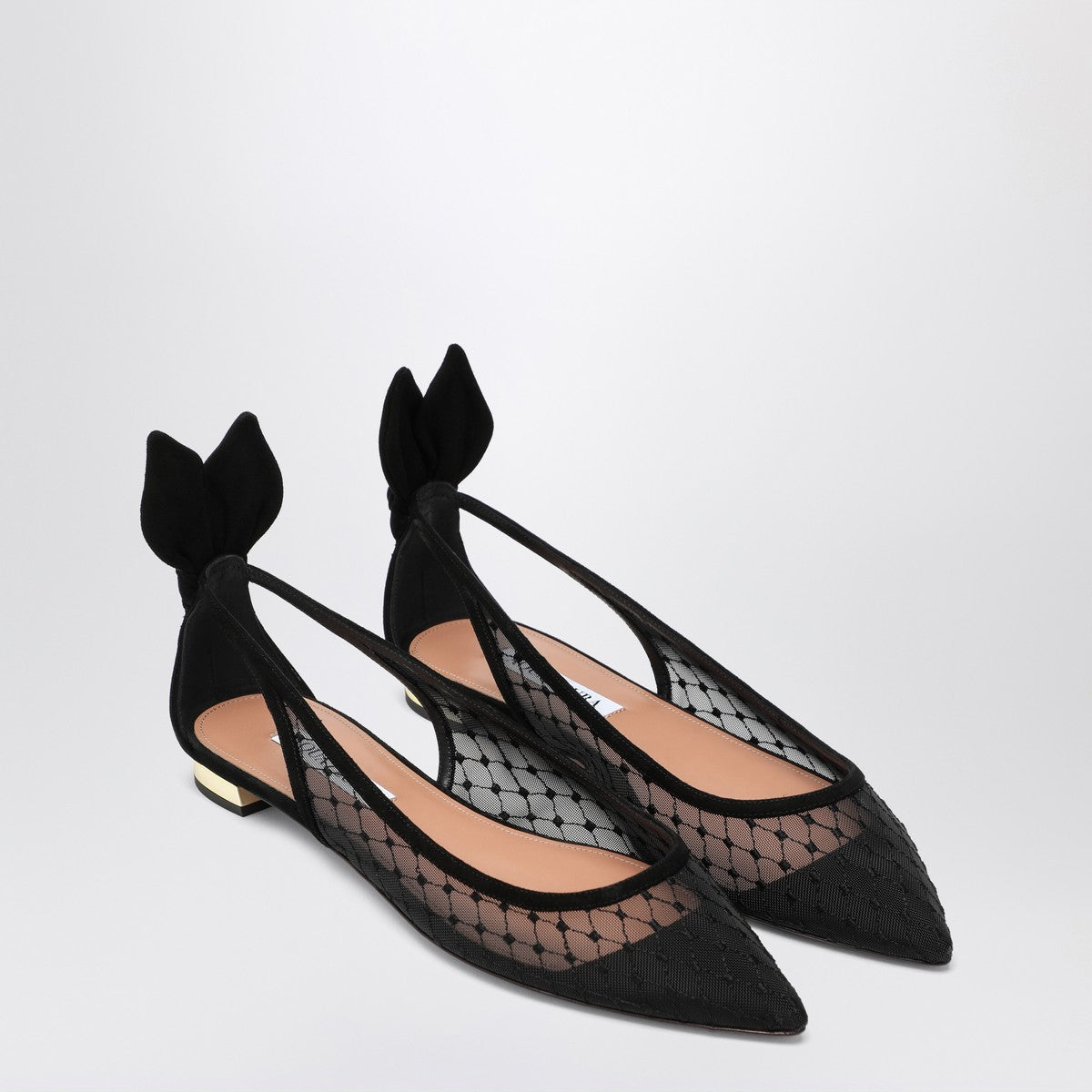 Aquazzura Mesh Suede Ballerinas Bow Black black