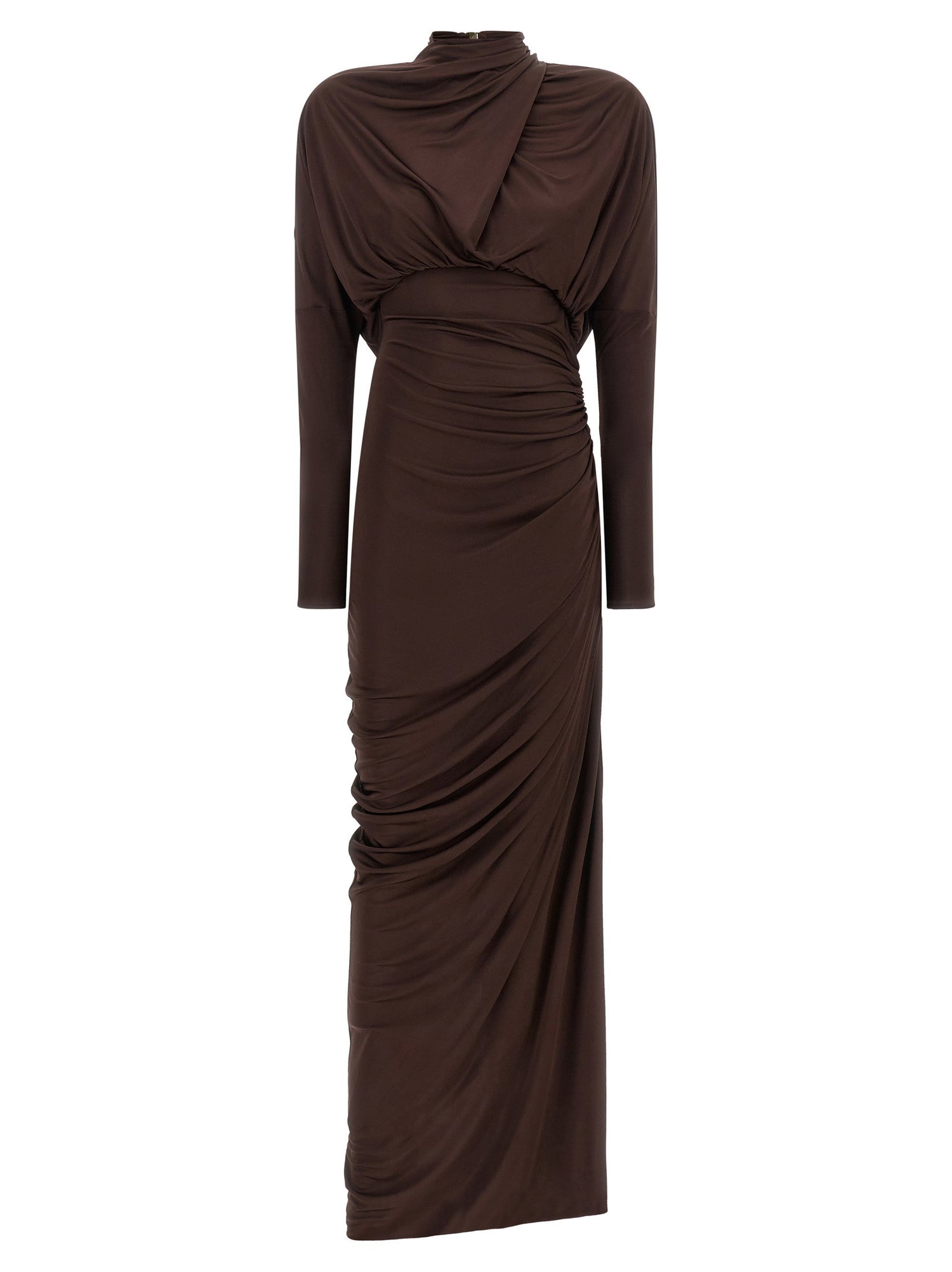 Balmain Draped Jersery Dress Brown
