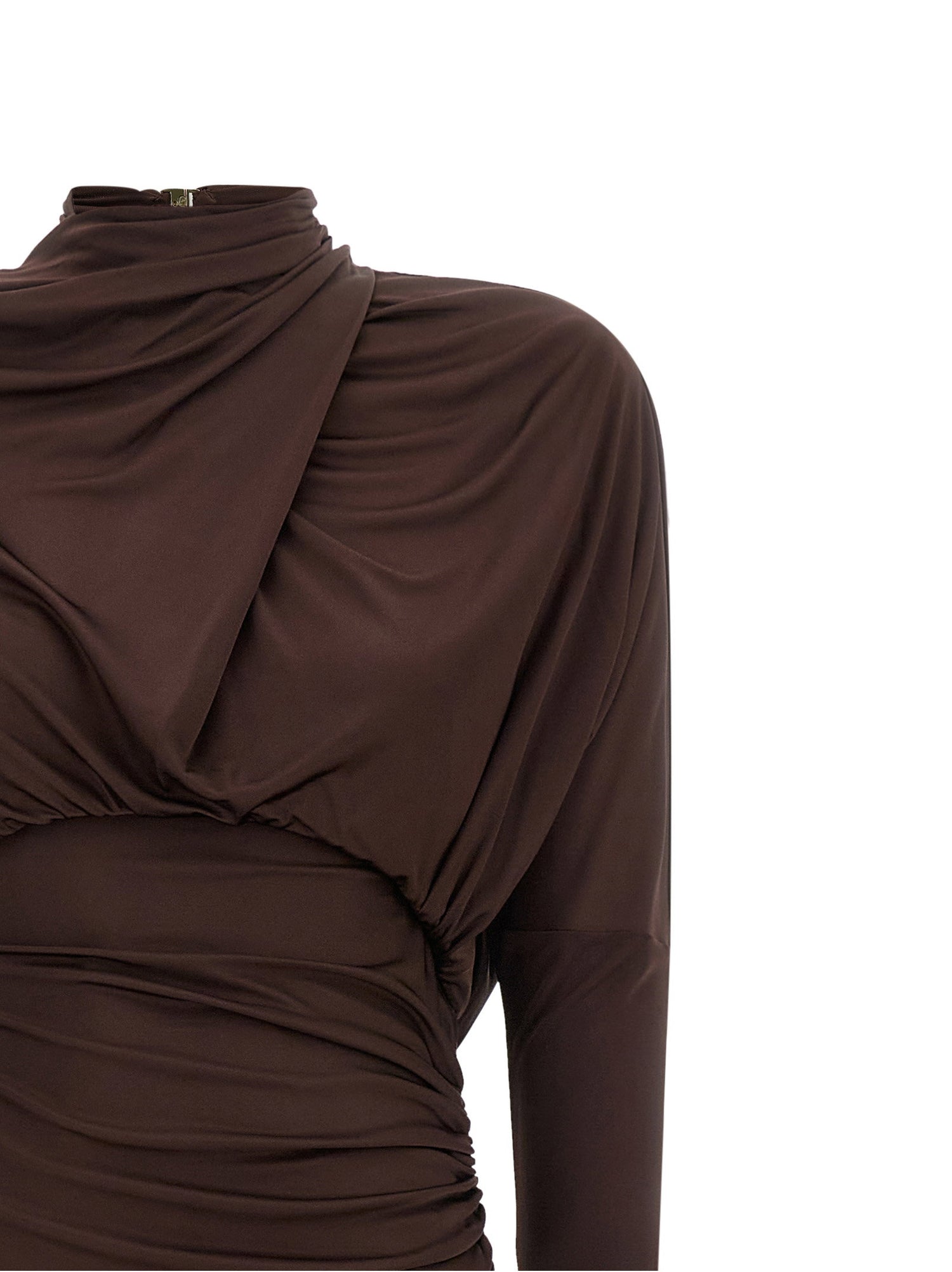Balmain Draped Jersery Dress Brown