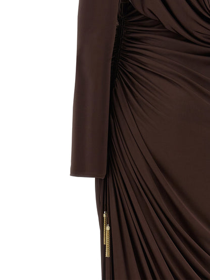 Balmain Draped Jersery Dress Brown