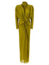 Balmain Draped Silk Dress With Knot Green