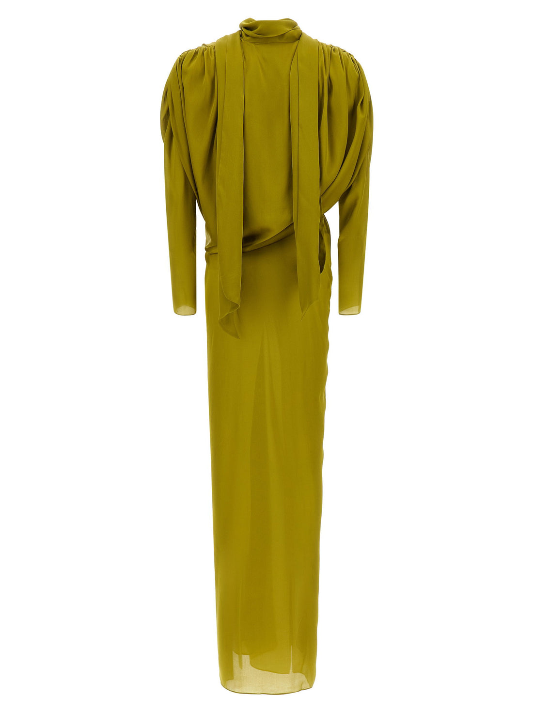 Balmain Draped Silk Dress With Knot Green
