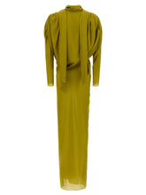 Balmain Draped Silk Dress With Knot Green