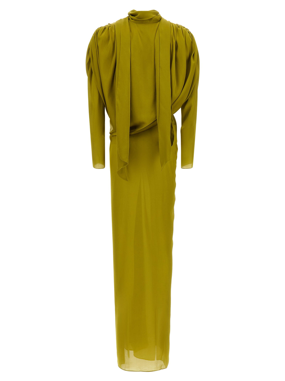 Balmain Draped Silk Dress With Knot Green