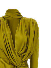 Balmain Draped Silk Dress With Knot Green
