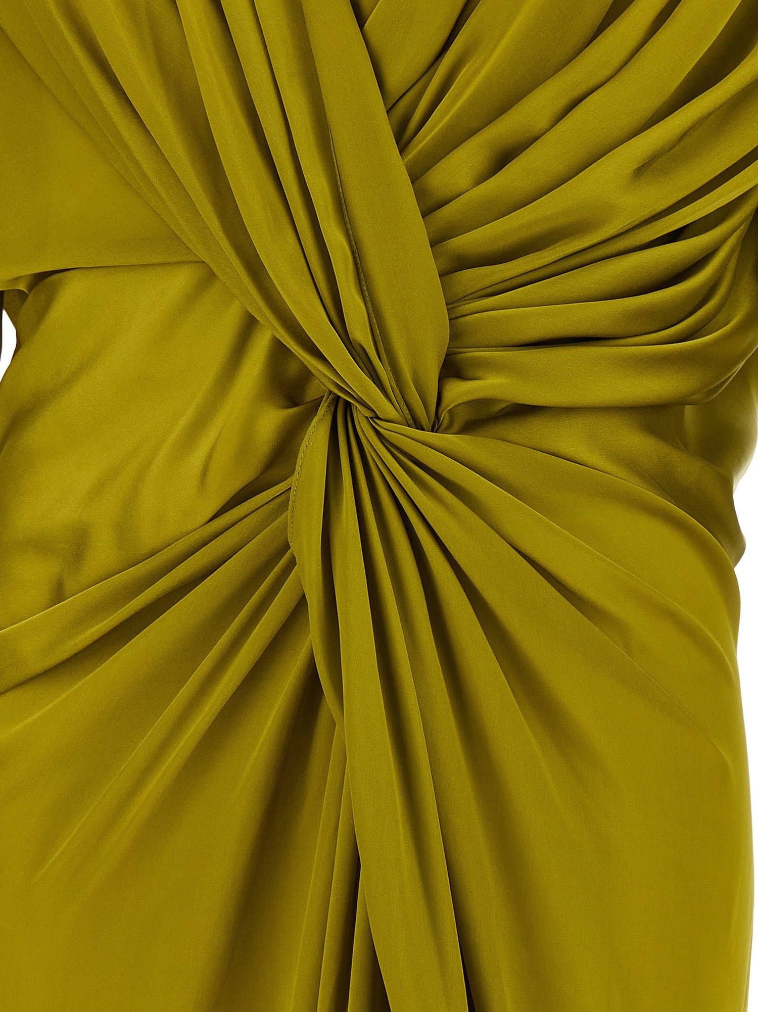 Balmain Draped Silk Dress With Knot Green