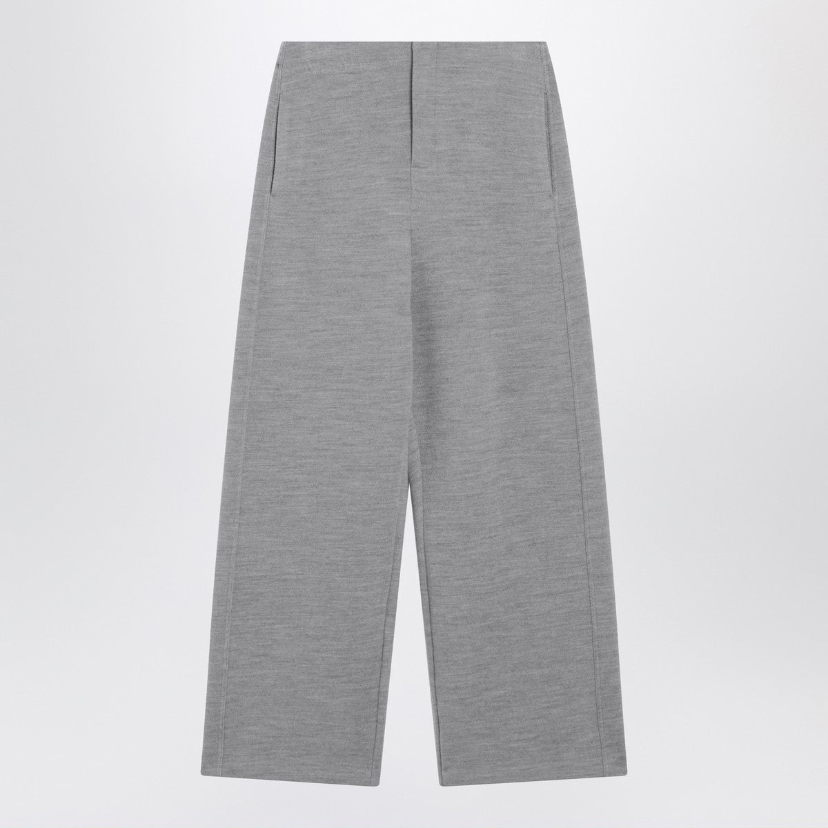 Max Mara Grey Cropped Wool-Cotton Trousers with Logo Detail Grey