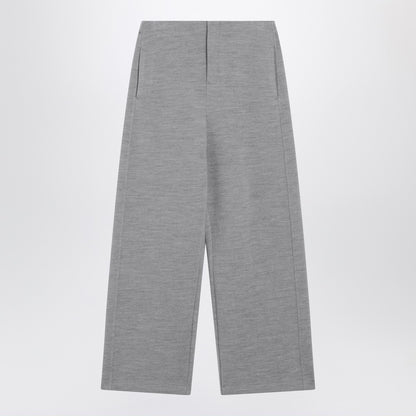 Max Mara Grey Cropped Wool-Cotton Trousers with Logo Detail Grey