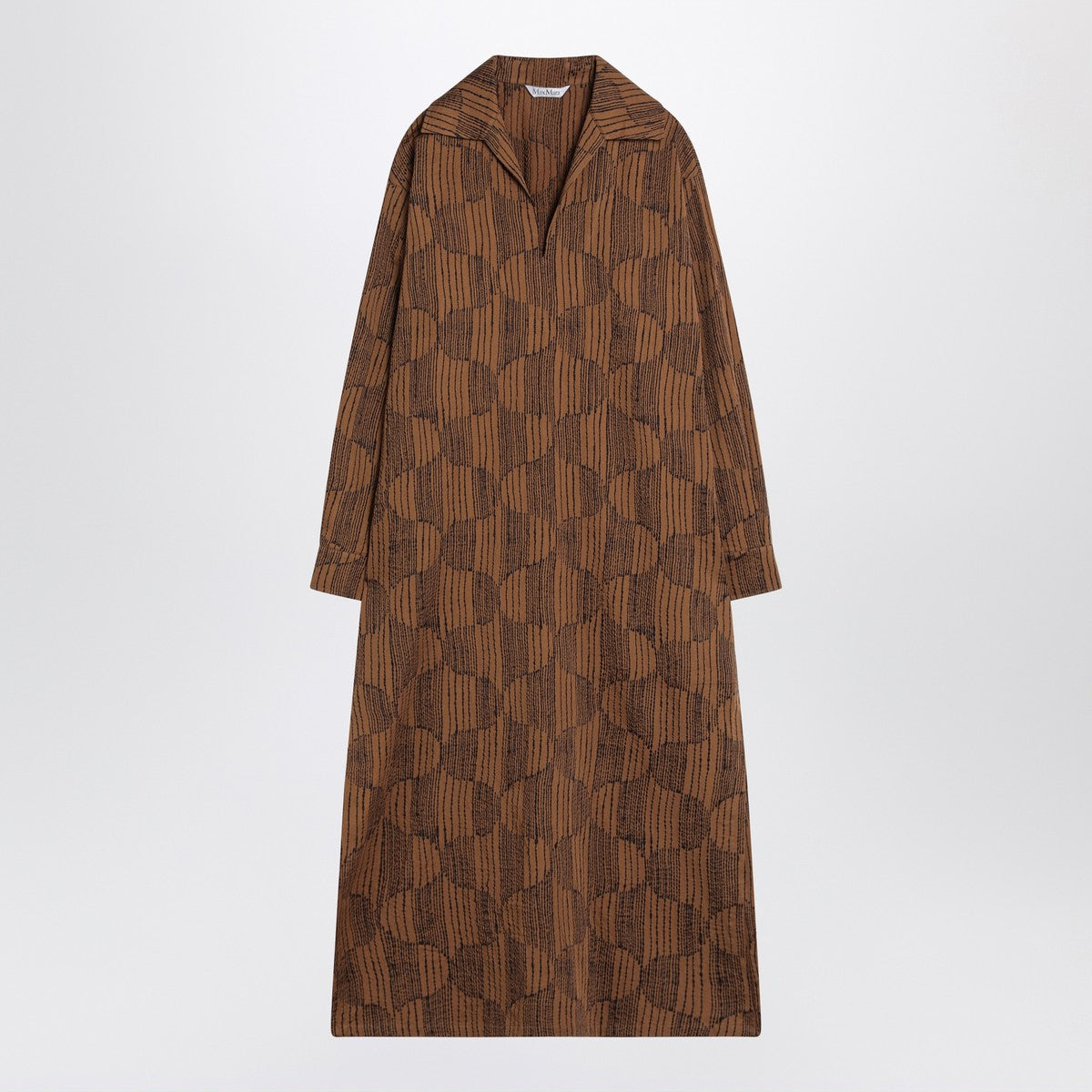 Max Mara Olive Green Cotton Shirt Dress with Wave Print Beige