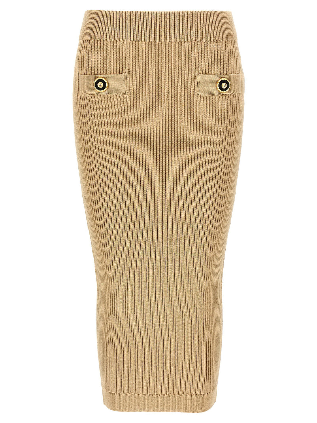 Balmain Ribbed Midi Skirt Beige