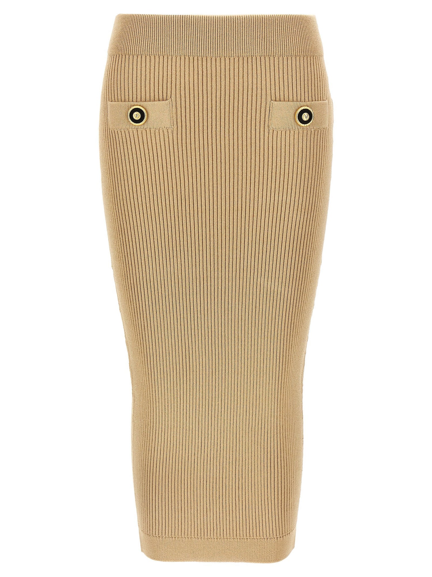 Balmain Ribbed Midi Skirt Beige