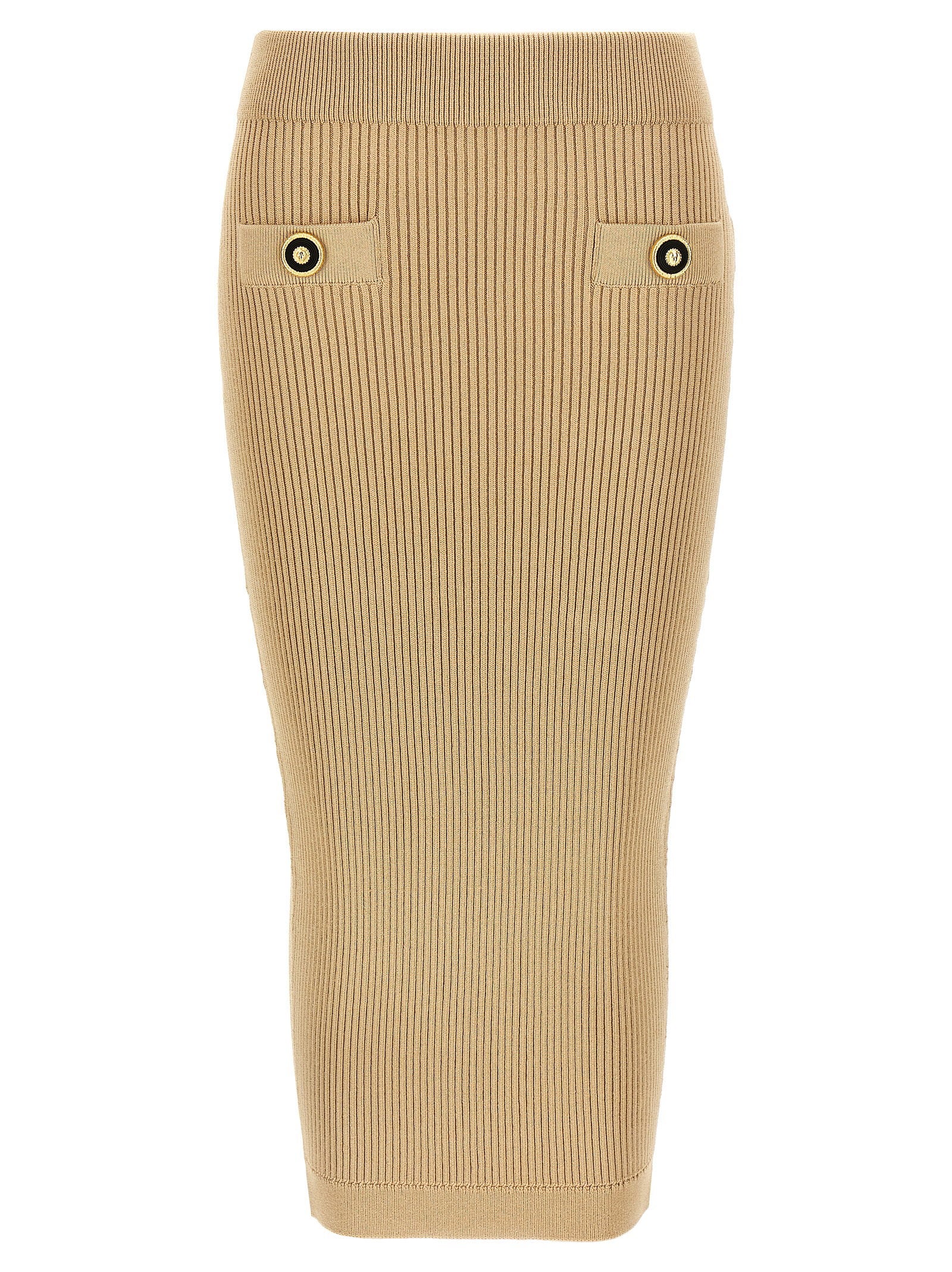 Balmain Ribbed Midi Skirt Beige