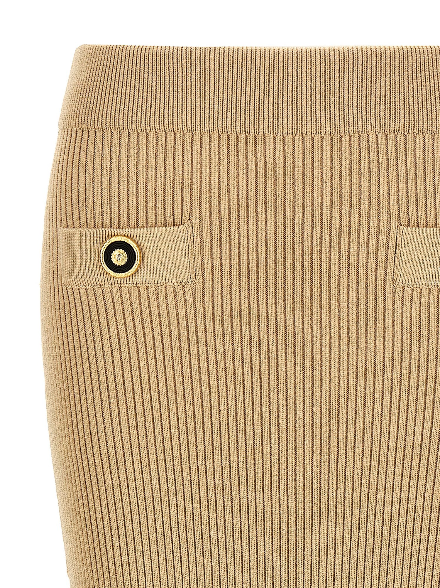 Balmain Ribbed Midi Skirt Beige