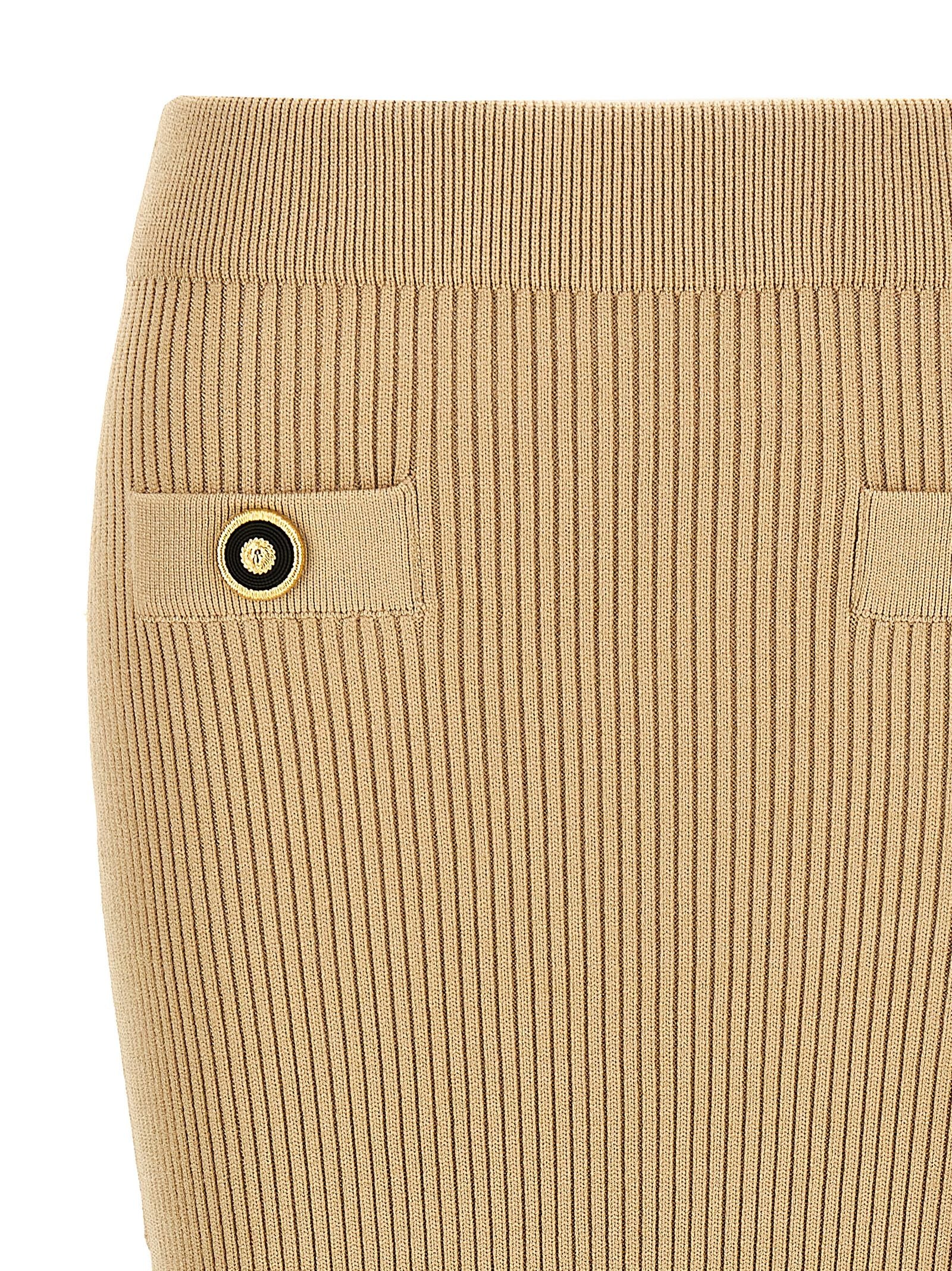 Balmain Ribbed Midi Skirt Beige