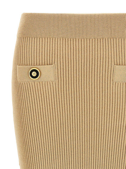 Balmain Ribbed Midi Skirt Beige